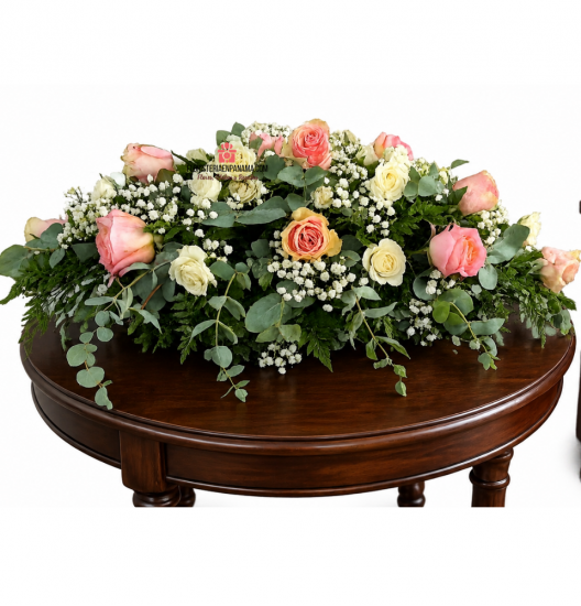 CM09 -Centro de Mesa Elegante con Rosas y Flores Blancas – Arreglo Floral Premium