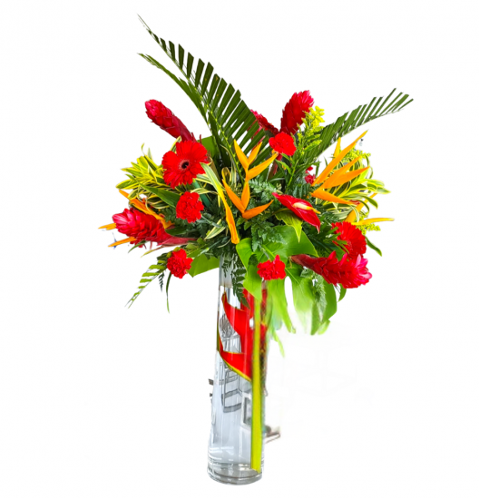 CM05 -Arreglo Floral Tropical Exótico con Ave del Paraíso y Flores Rojas