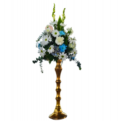 CM03 -Arreglo Floral Elegancia Celestial en Pedestal Dorado