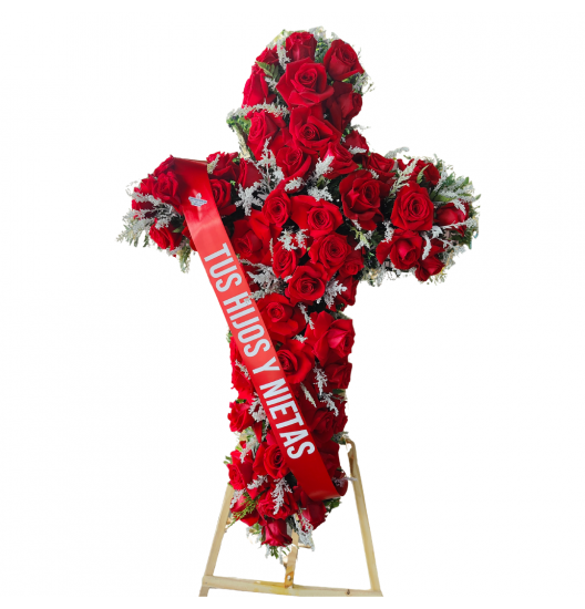 CR02 - Cruz Fúnebre de Rosas Rojas – Tributo de Amor Eterno