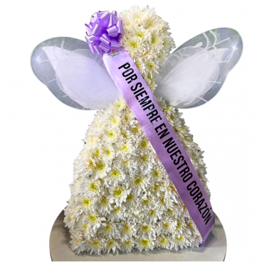 CO08- Ángel Funerario de Crisantemos Blancos – Arreglo Floral de Condolencias