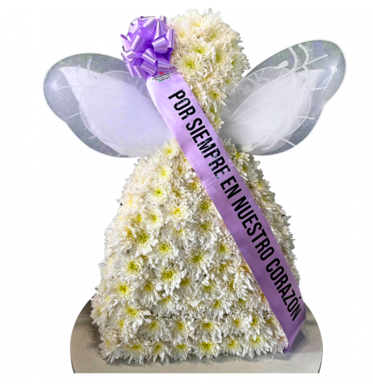 CO08- Ángel Funerario de Crisantemos Blancos – Arreglo Floral de Condolencias