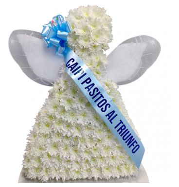 CO08- Ángel Funerario de Crisantemos Blancos – Arreglo Floral de Condolencias