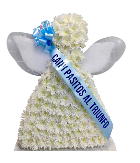 CO08- Ángel Funerario de Crisantemos Blancos – Arreglo Floral de Condolencias