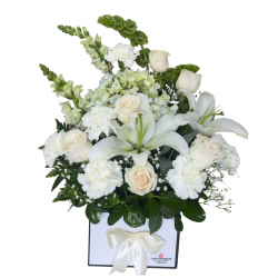 VA30 - Arreglo de Condolencias Elegancia Celestial con Lirios y Rosas Blancas