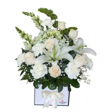 VA30 - Arreglo de Condolencias Elegancia Celestial con Lirios y Rosas Blancas