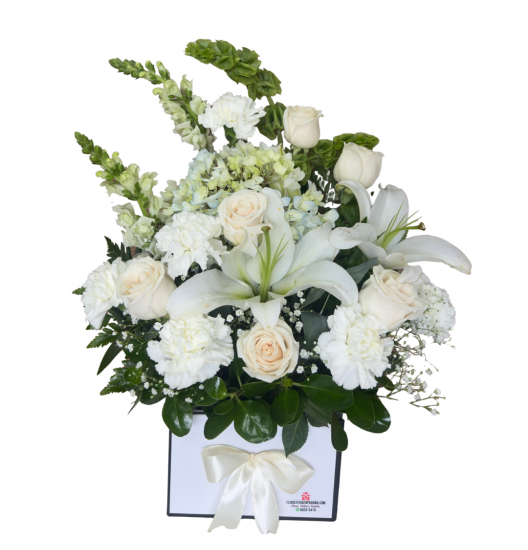 VA30 - Arreglo de Condolencias Elegancia Celestial con Lirios y Rosas Blancas