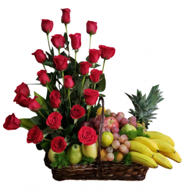 CF01 - Exquisitos Arreglos de Canasta con Frutas y Rosas | Entrega Fresca