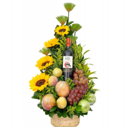 CF06 - Canasta Premium de Frutas, Girasoles y Vino