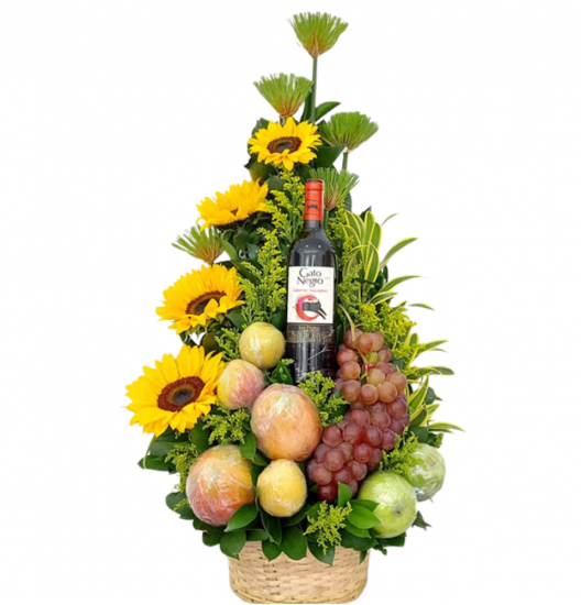 CF06 - Canasta Premium de Frutas, Girasoles y Vino