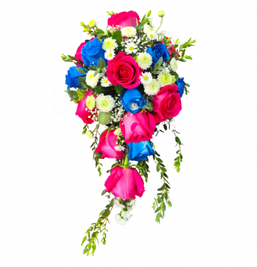 RN03 - Ramo de Novia en Cascada con Rosas Rosadas y Azules
