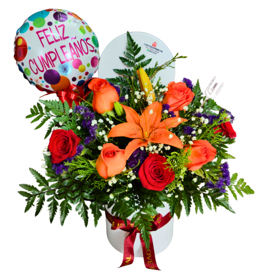 VA28 - Arreglo Cumpleaños con Rosas y Lirio + Globo